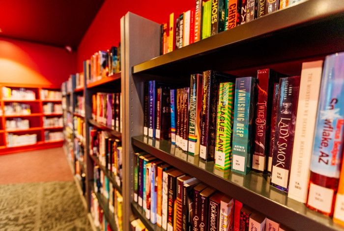 Image: close up of books on the shelf