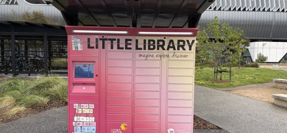 A set of brightly coloured lockers known as Little Library: Douglas Street.