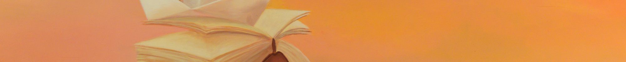 Image: A mural painting of a flying book paper hat, air balloon and children