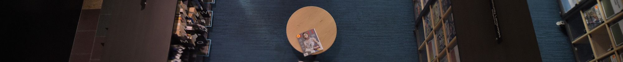 Image: overhead photo looking down into the magazine reading area