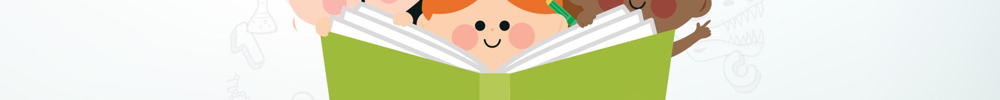 Image: Cartoon style image of children reading a big book