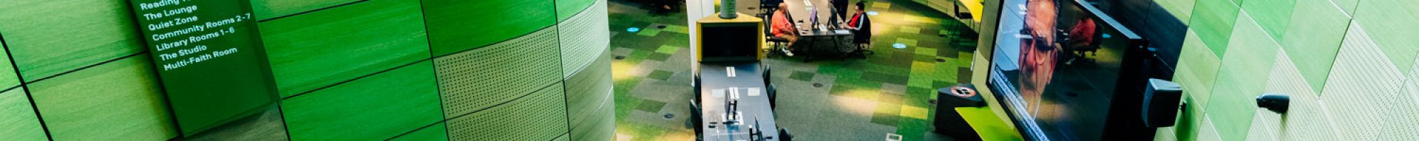 Image: Internal view of Springvale Library stairs into the tech hall