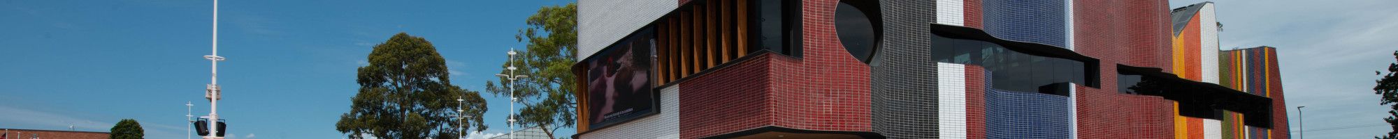 Image: View of Springvale Community Hub showing multi-coloured bricks