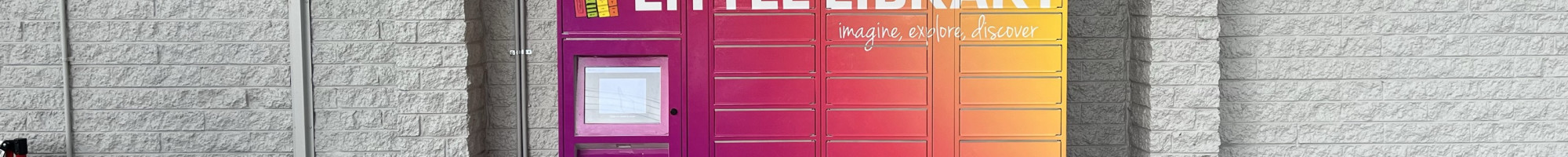 Brightly coloured library lcckers against a grey wall