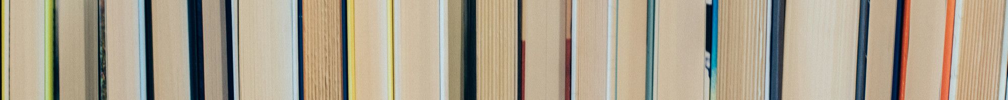 Books on shelves in a library.