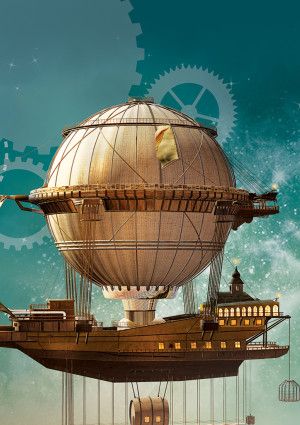 A steampunk hot air balloon.