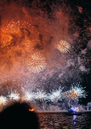 Fireworks lighting up the night sky.